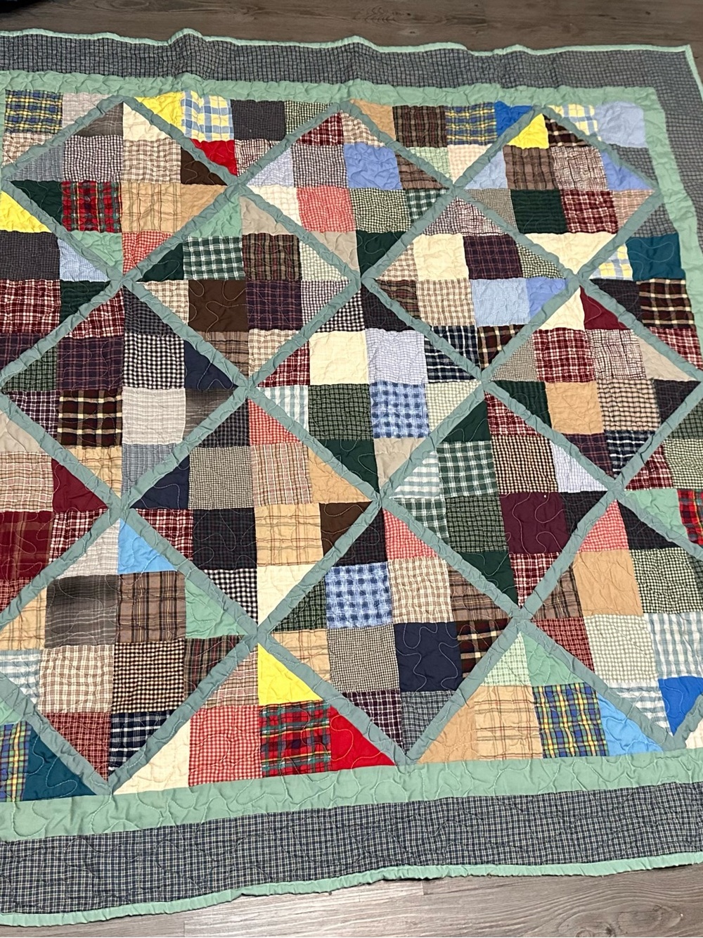 Handmade Patchwork Cotton Quilt Throw in Multi-Color 61” square